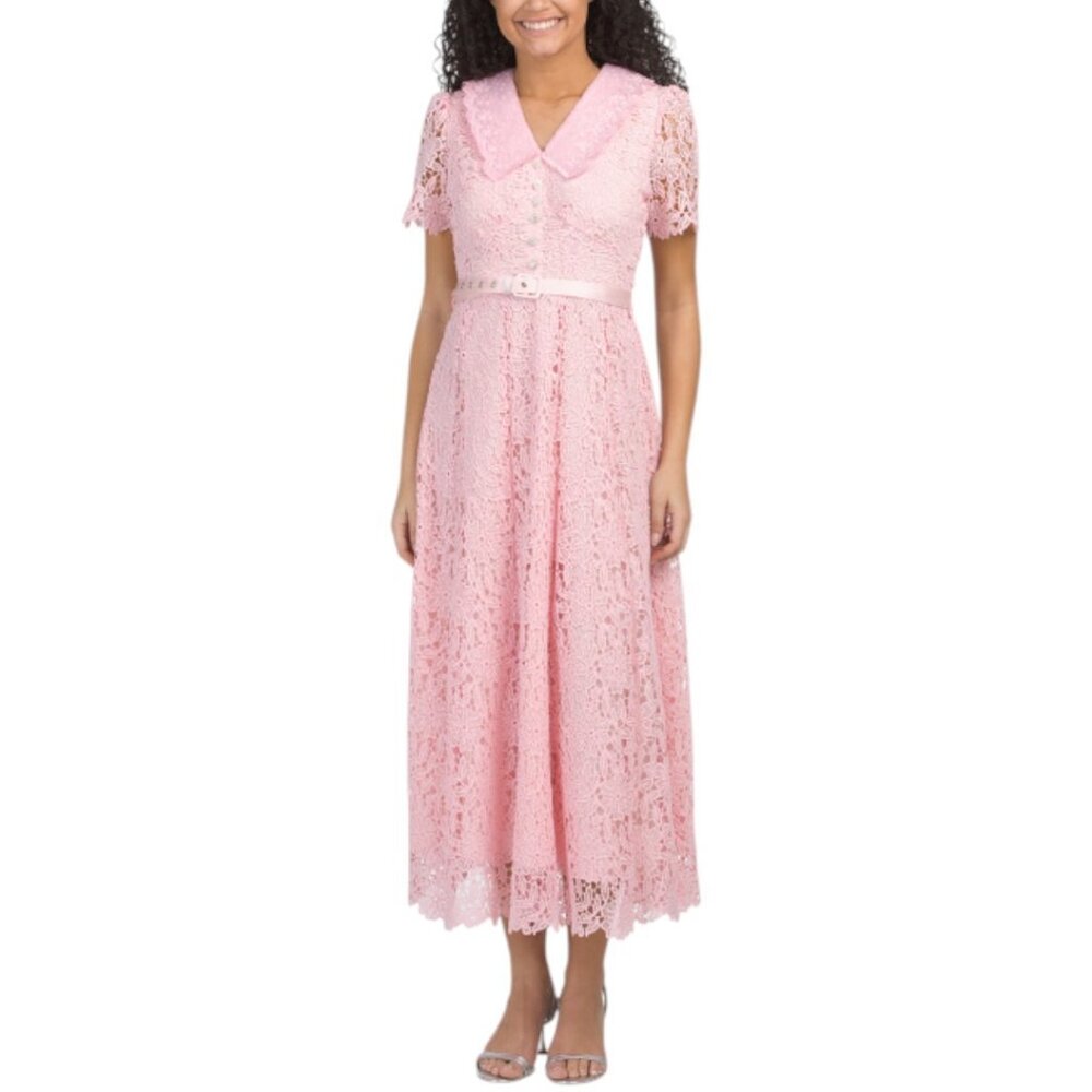 DALIA MACPHEE Short Sleeve Eyelet Collar Lace Maxi Dress